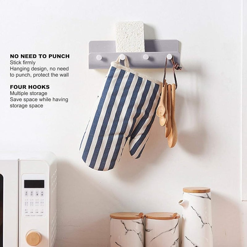 Wall Mounted Key Holder With 4 Hooks Gray ABS Storage Shelf 21 5x4x7cm - Image 4