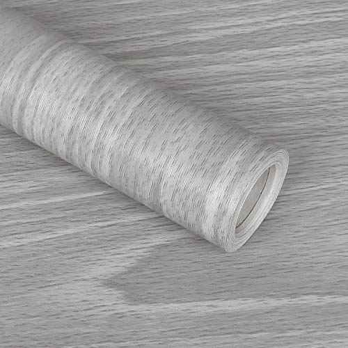 Melwod Gray Wood Wallpaper 17.71 x 197 Inch Wood Grain Texture Peel and Stick Wallpaper Adhesive Paper Light Grey Wall Covering Desk Shelf Drawer Liner Cabinets Wardrobe - Image 1