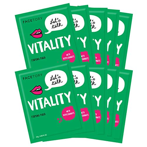 FACETORY K Beauty Face Mask Skin Care LETS TALK VITALITY FIRMING Sheet Mask with Pomegranate Shea Butter Firming Mask with Antioxidants Plump Hydrate 10 Pack