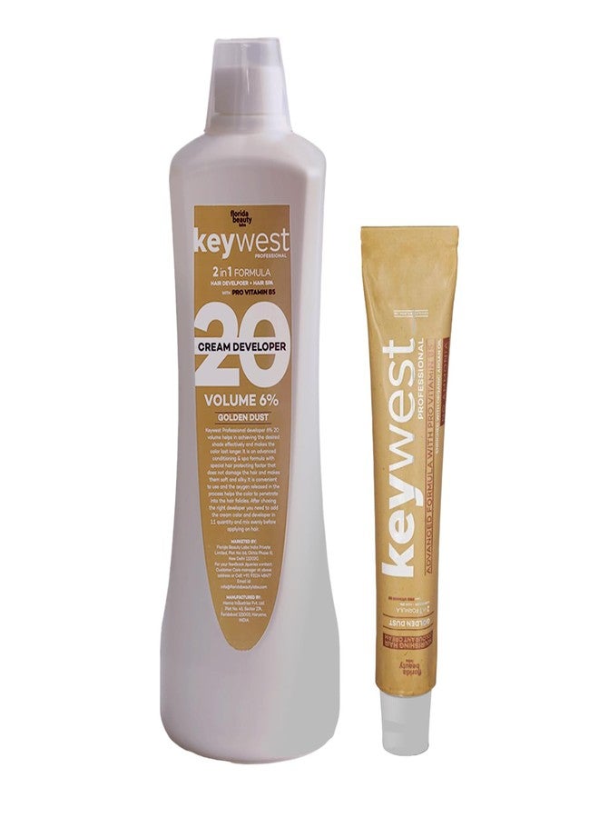 Keywest مُطوّر لون الشعر الاحترافي من كي ويست، حجم 20، تركيز 6%، 1000 مل + أنبوب صبغة شعر رقم 5 بني فاتح 80 جم (خالي من الأمونيا) | تركيبة 2 في 1 مع برو فيتامين B5 مُدعّم - Image 1