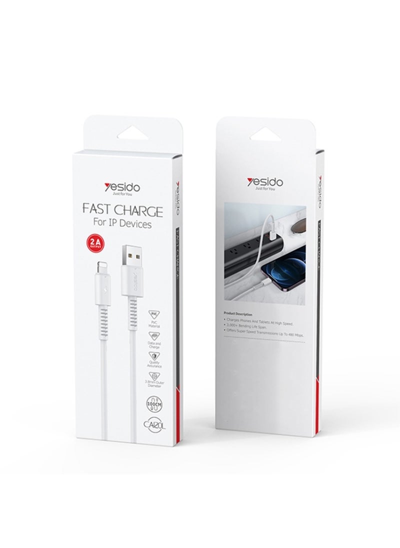 Yesido - Yesido CA120L Charging Data Cable 1 Meter PVC Type-C to Lightning Devices Fast Charging Data Cable - White - Image 1
