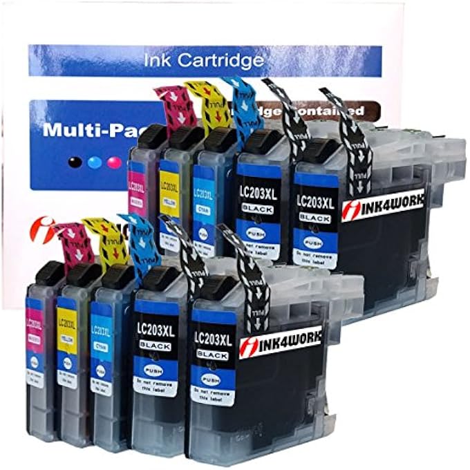 10 Pack Compatible Ink Cartridge Replacement for LC203 XL LC203XL to use with MFC-J460DW MFC-J480DW MFC-J485DW MFC-J680DW MFC-J880DW MFC-J885DW (4 Black, 2 Cyan, 2 Magenta, 2 Yellow)