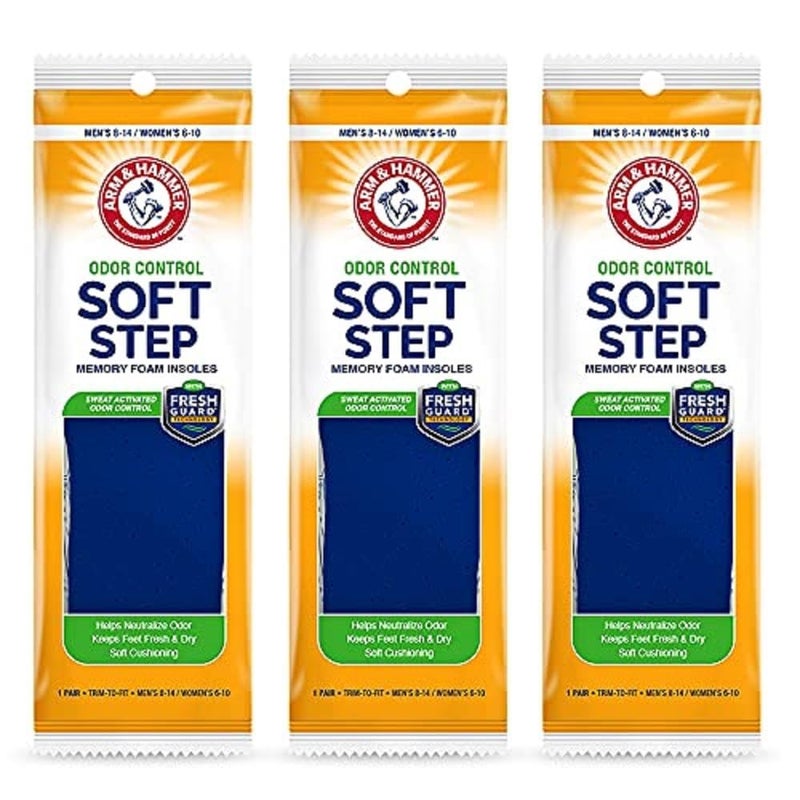 Arm & Hammer Arm Hammer Odor Control Soft Step Insoles Memory Foam Insoles for Men Women Grey Topside Treated wFresh Guard Tech Best Insoles for Standing All Day Foot Inserts Shoe Inserts Unisex3 Pack