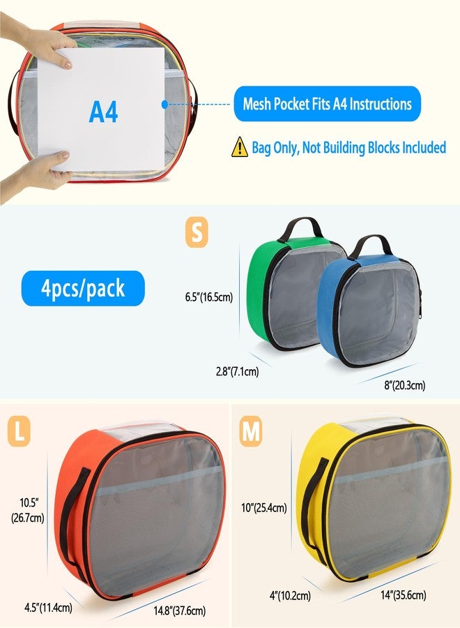 Rexmica 4pcs Toy Storage Organizer Container Bag Compatible with LEGO Bricks, Travel Bag for Building Bricks, Puzzle, Car Toy, Board Game, Transparent Zipper Pouch Bag for Block Set, Dolls, Toy Bricks - Image 2
