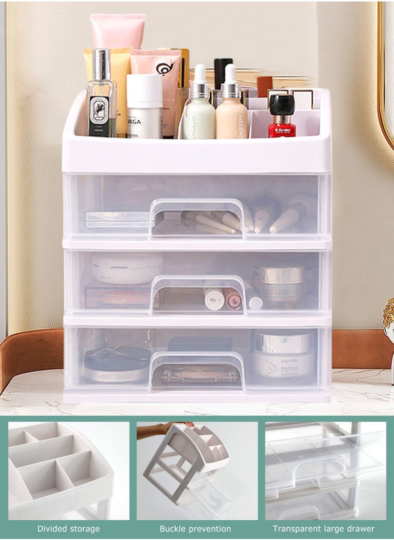 HomarKet Makeup Organizer with 3 Drawers,Bathroom Vanity Countertop Storage Cosmetic Display Cases Makeup Storage Box for Skin Care, Eyeshadow, Brush, Lipstick, Powders, Nail Polish Great for Dresser, Bedroom  - Image 1