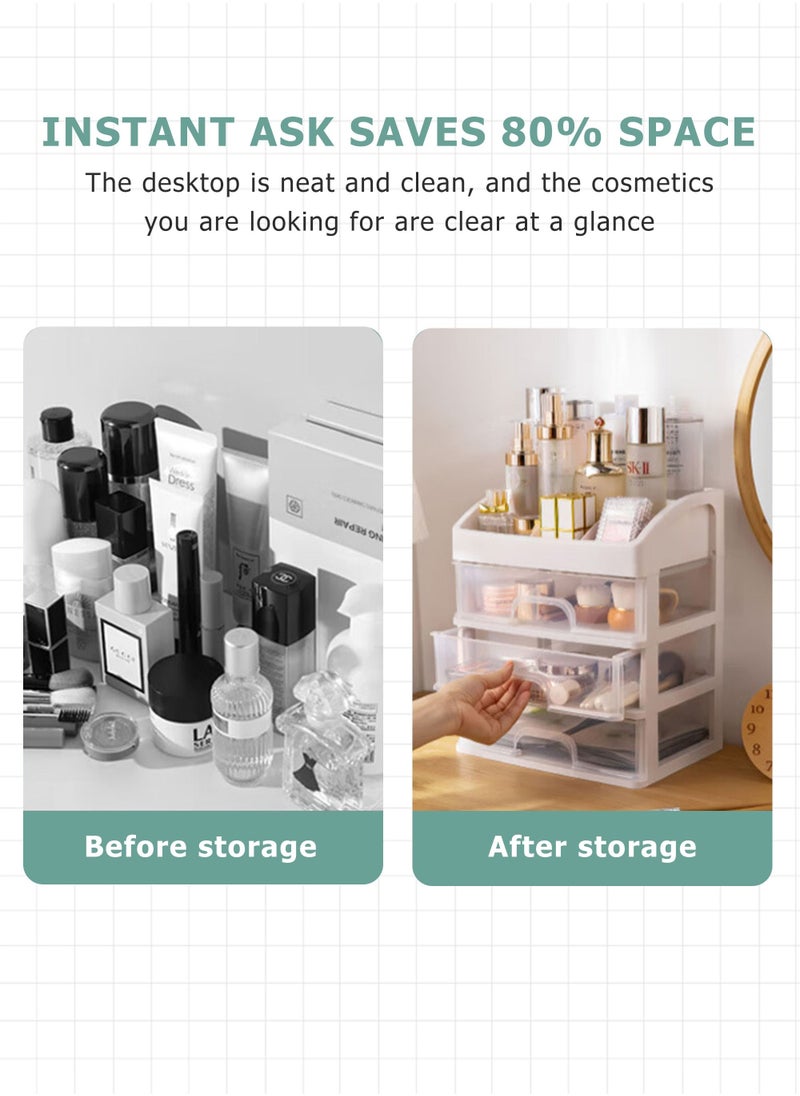 HomarKet Makeup Organizer with 3 Drawers,Bathroom Vanity Countertop Storage Cosmetic Display Cases Makeup Storage Box for Skin Care, Eyeshadow, Brush, Lipstick, Powders, Nail Polish Great for Dresser, Bedroom  - Image 3