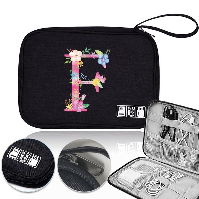 F Cable Organizer Bag With Unique Letter Print Portable Electronic Storage Pouch For Cables Chargers And Travel Essentials - Image 1