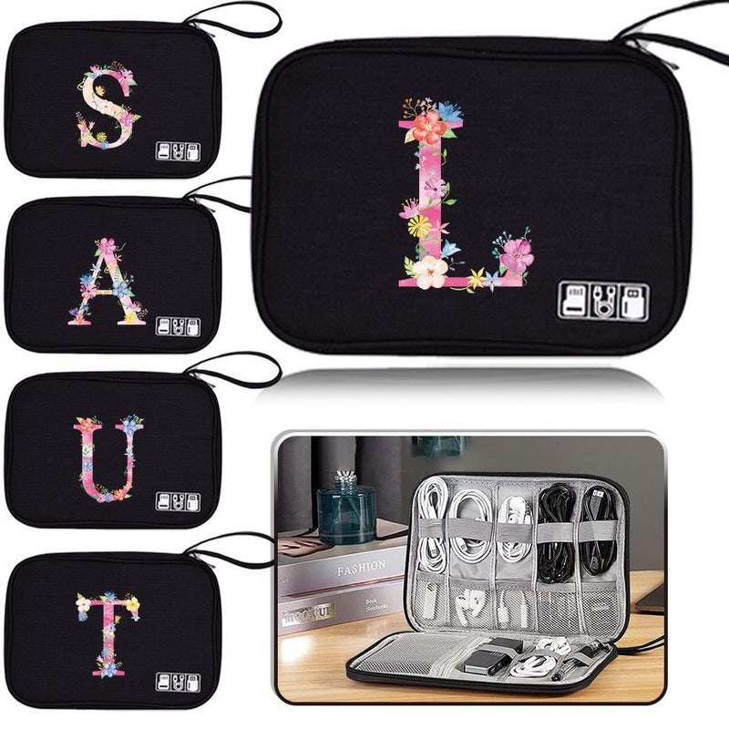 F Cable Organizer Bag With Unique Letter Print Portable Electronic Storage Pouch For Cables Chargers And Travel Essentials - Image 2