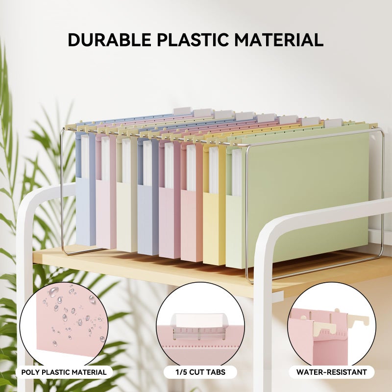 Ansook Legal Size Hanging File Folders Extra Capacity,Heavy Duty 1'' Expandable File Folders with Tabs,12 Pack Pastel Plastic Hang Folders for Filing Cabinet,Desk File Organizer for Office School - Image 3