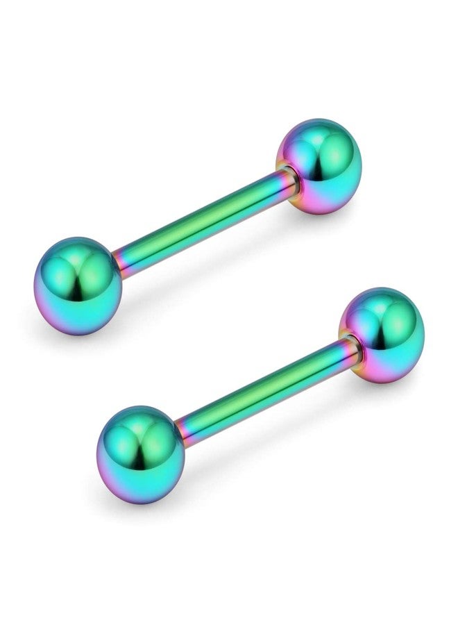 Ftovosyo 2PCS 14G 316L Stainless Steel Internally Threaded Tongue Nipple Shield Barbell Ring Bar Body Piercing Jewelry Retainer 14mm Rainbow - Image 2