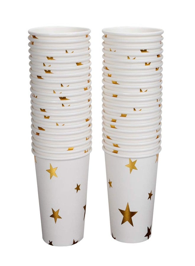 Geeklife Gold Stars Paper Cups,Sparkly Gold Foil Disposable Paper Cups 9oz for Wedding,Party,Cocktail and Anniversary Dinner - Image 1