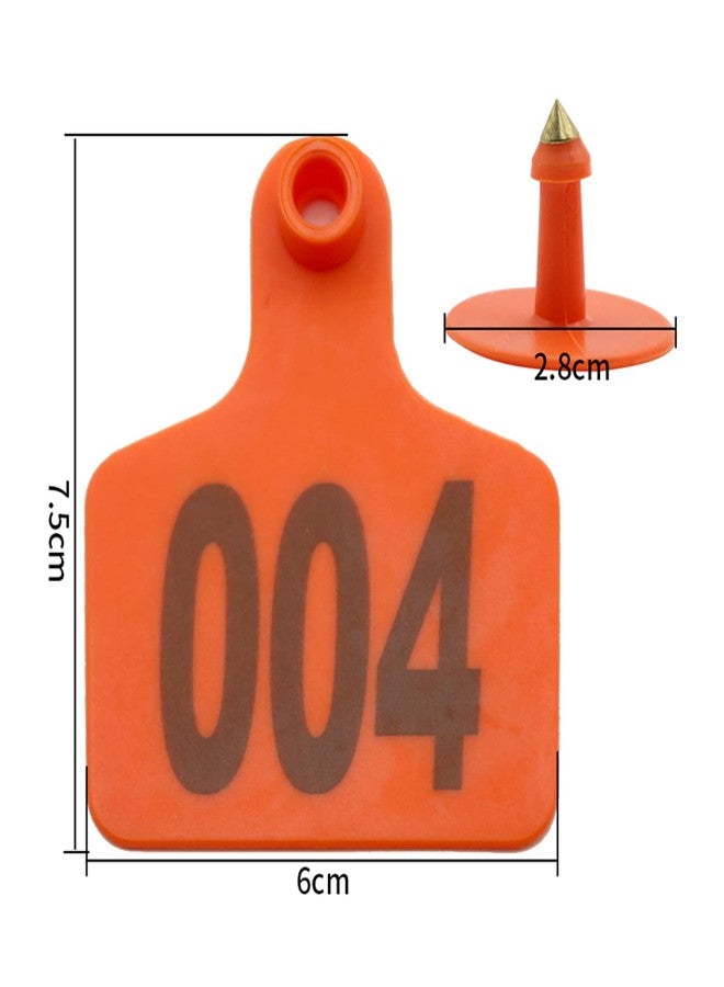 Achicklead 100PCS Cattle Ear Tags Numbered 001-100, Plastic Livestock Animal Ear Tag for Cows Goats Sheep Pigs Animal Identification Earring Tagger (Orange) - Image 2
