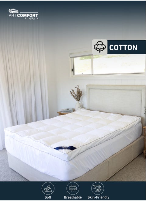 Hotel-Style Mattress Topper (Double) made with premium cotton and soft microfiber filling, delivering the sensation of sleeping on cloud wings. size 200x180x10 cm
