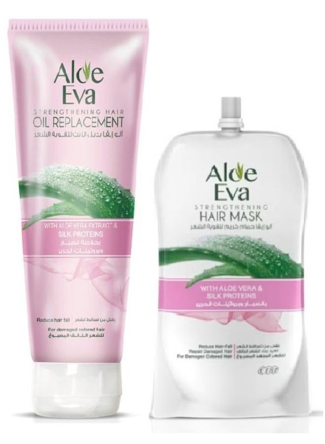 Aloe Eva Hair Mask Pouch With Aloe Vera & Silk Proteins 250gm + Strengthening Hair Oil Replacement With Aloe Vera & Silk Proteins 250ml - Image 1
