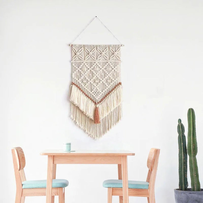 Macrame Wall Hanging 45×80 Cm Hand-Knotted Tribal Inspired - Bohemian Geometric Pattern Woven Cotton Tapestry For Bedroom Living Room Office Nursery - Image 2