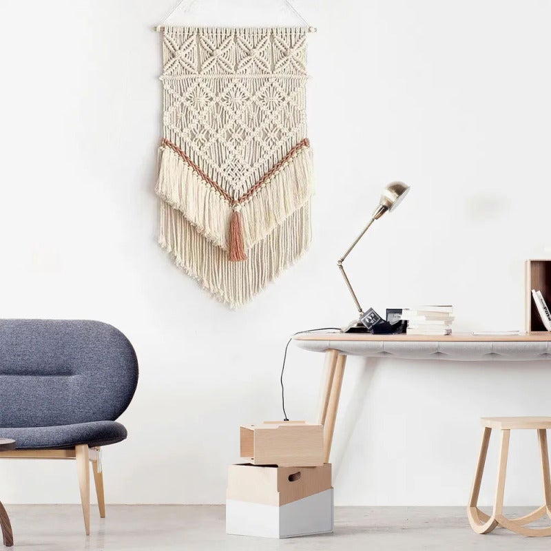 Macrame Wall Hanging 45×80 Cm Hand-Knotted Tribal Inspired - Bohemian Geometric Pattern Woven Cotton Tapestry For Bedroom Living Room Office Nursery - Image 4
