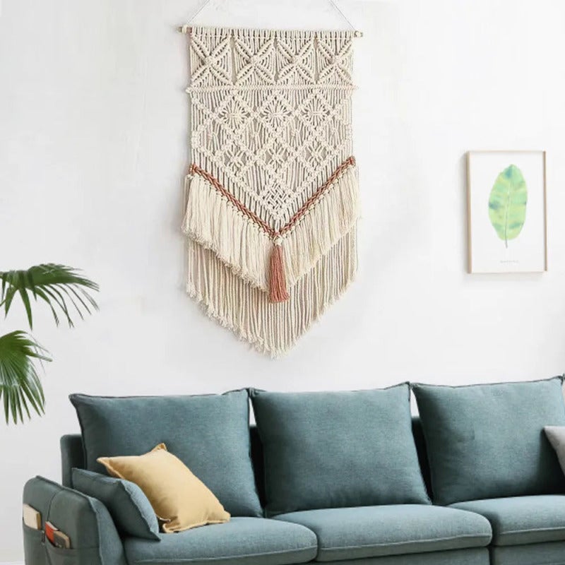 Macrame Wall Hanging 45×80 Cm Hand-Knotted Tribal Inspired - Bohemian Geometric Pattern Woven Cotton Tapestry For Bedroom Living Room Office Nursery - Image 1