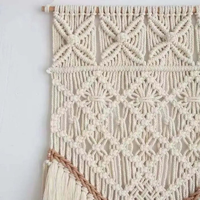 Macrame Wall Hanging 45×80 Cm Hand-Knotted Tribal Inspired - Bohemian Geometric Pattern Woven Cotton Tapestry For Bedroom Living Room Office Nursery - Image 3