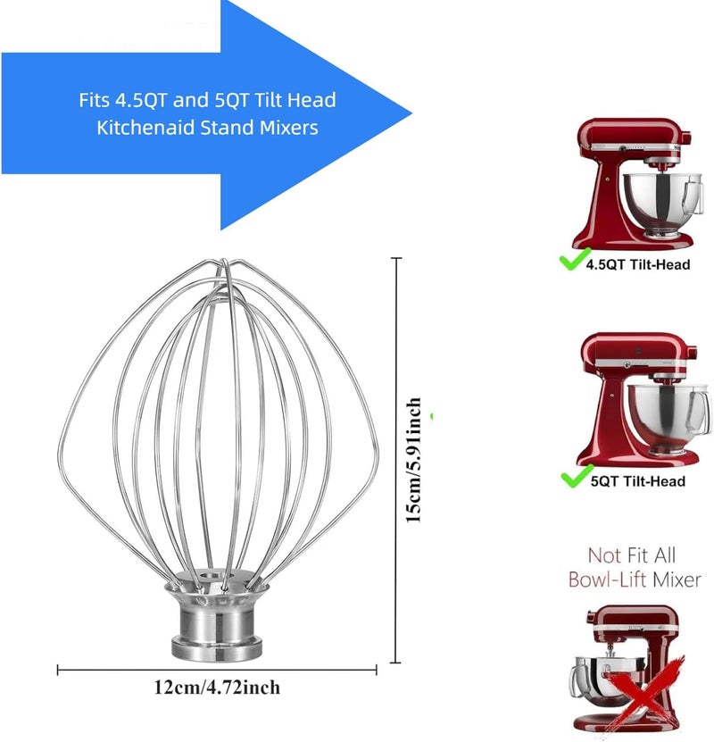 LIAMTU Dishwasher Safe Wire Whip Attachment for K45WW Mixer Beater Fits 4.5 5 Qt Tilt-Head Stand Mixers 6 Wire Stainless Steel Whisk for Kitchen Aid Mixer Accessory Replacement Parts - Image 2