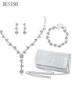 4 Pcs Silver Rhinestone Jewelry Set for Women Glitter Evening Clutch Envelope Purse Wavy Design Necklace Earrings Bracelet Set for Ladies Dinner Party Date Wedding - pzsku/Z03AF4DE8F977645E9D0BZ/45/_/1691634237/32c99508-c263-482b-990d-0663619809c8