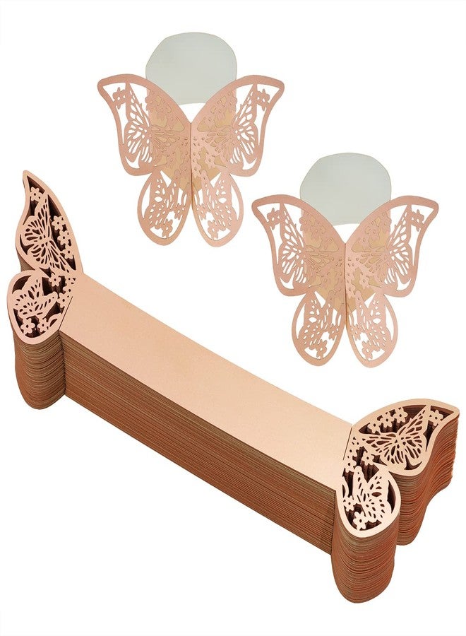 ONLYKXY 80pcs Rose Gold Paper Napkin Rings Laser 3D Butterfly Shape Napkin Bands Napkin Holder for Place Settings Weddings Party Serviette Table Decoration Restaurant Napkin Paper Buckle - Image 1