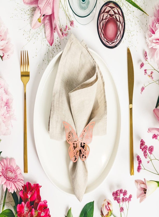 ONLYKXY 80pcs Rose Gold Paper Napkin Rings Laser 3D Butterfly Shape Napkin Bands Napkin Holder for Place Settings Weddings Party Serviette Table Decoration Restaurant Napkin Paper Buckle - Image 3