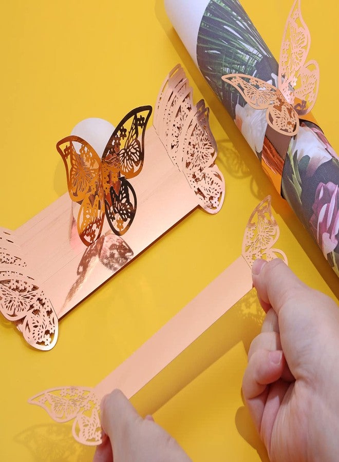 ONLYKXY 80pcs Rose Gold Paper Napkin Rings Laser 3D Butterfly Shape Napkin Bands Napkin Holder for Place Settings Weddings Party Serviette Table Decoration Restaurant Napkin Paper Buckle - Image 2
