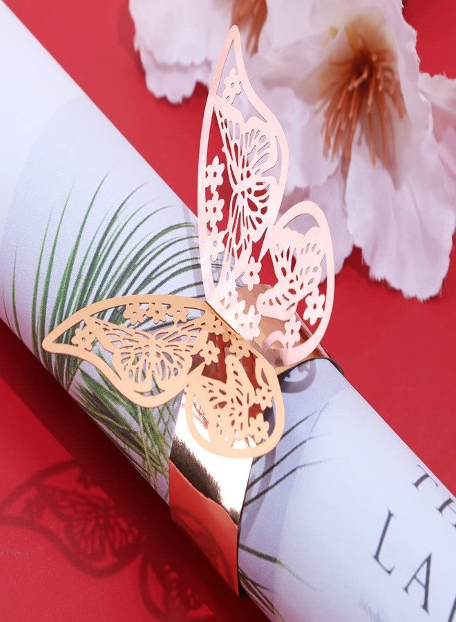 ONLYKXY 80pcs Rose Gold Paper Napkin Rings Laser 3D Butterfly Shape Napkin Bands Napkin Holder for Place Settings Weddings Party Serviette Table Decoration Restaurant Napkin Paper Buckle - Image 4