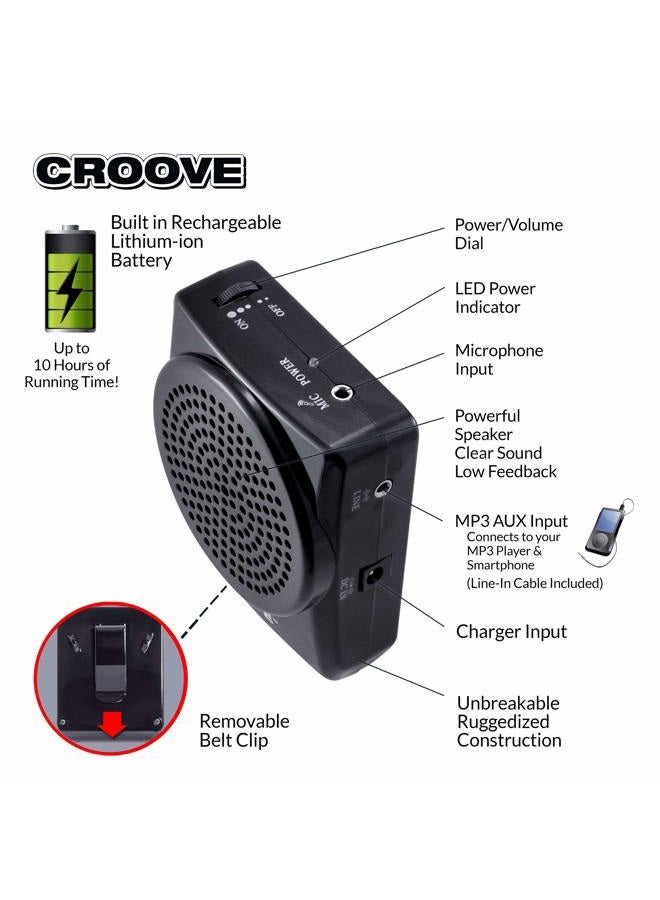 Croove Rechargeable Voice Amplifier Microphone Headset, Supports MP3 | Portable Microphone and Speaker Set with Waist/Neck Band & Belt Clip | Voice Amplifier Ideal for Teachers  - Image 2