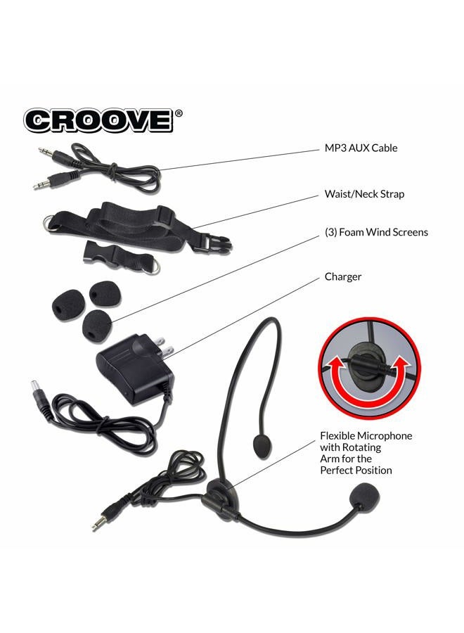 Croove Rechargeable Voice Amplifier Microphone Headset, Supports MP3 | Portable Microphone and Speaker Set with Waist/Neck Band & Belt Clip | Voice Amplifier Ideal for Teachers  - Image 4