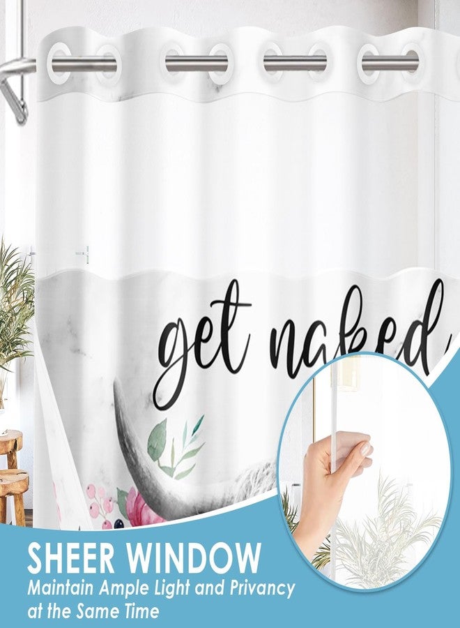 Nesphy No Hook Funny Highland Cow Shower Curtain with Snap in Fabric Liner Set, Pink Floral Farmhouse Double Layers Waterproof Fabric with See Through Top Window Open Grommet Bath Curtain 71x74 Inch - Image 3
