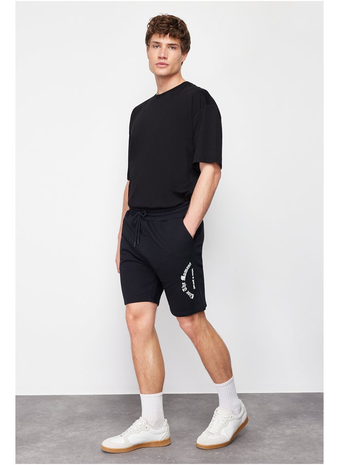 trendyol Black Regular/Normal Fit Fluffy Text Printed Shorts TMNSS24SR00032  - Image 2
