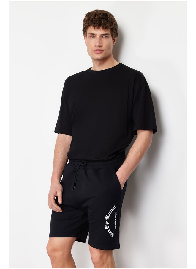 trendyol Black Regular/Normal Fit Fluffy Text Printed Shorts TMNSS24SR00032  - Image 3