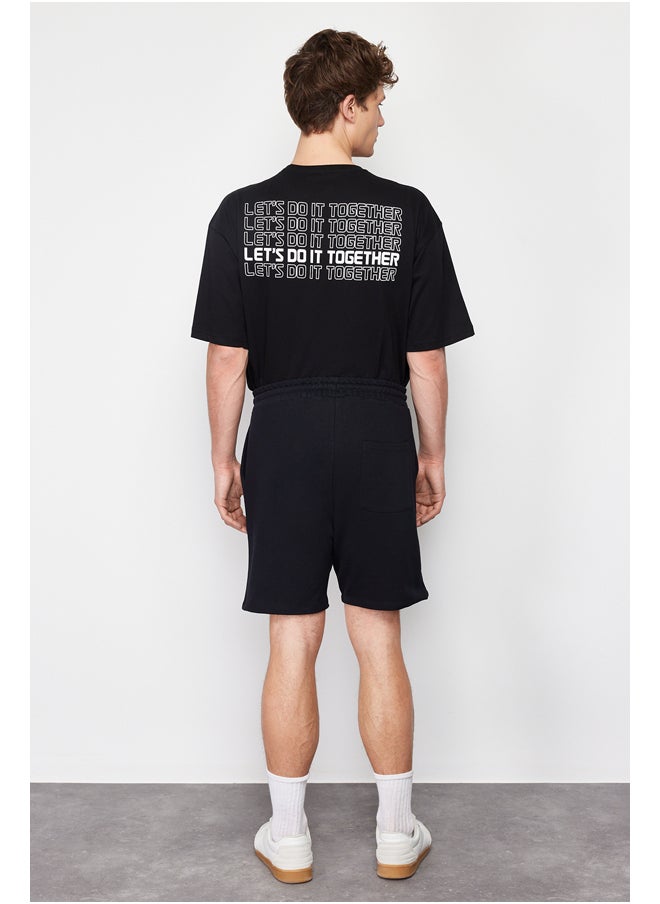 trendyol Black Regular/Normal Fit Fluffy Text Printed Shorts TMNSS24SR00032  - Image 5