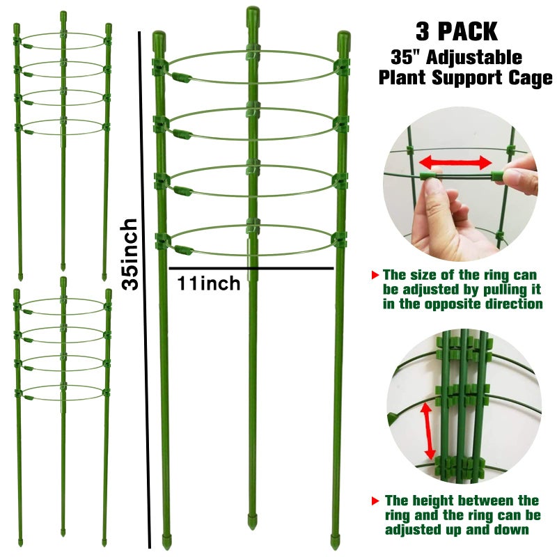 Legigo Legigo 3 Pack Plant Support Cages Tomato Cage for Garden- 36 Inches Adjustable Garden Cucumber Trellis Plant Stakes, Trellis Support Rings for Climbing Plants, Pots, Tomato Rings for Support  - Image 2