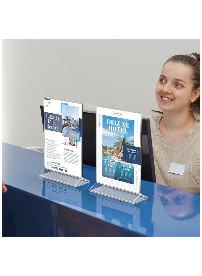Slasa SLASA 6 Pack Acrylic Sign Holder 5 x 7 Inches – T-Type Double-Sided Clear Plastic Tabletop Display Stand, Table Menu & Card Holder for Office, Home, Store, Restaurant - Image 4
