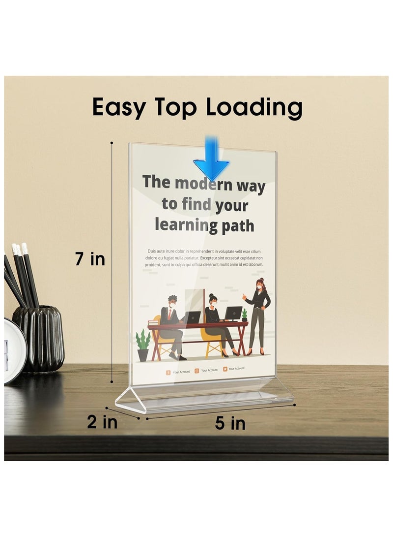 Slasa SLASA 6 Pack Acrylic Sign Holder 5 x 7 Inches – T-Type Double-Sided Clear Plastic Tabletop Display Stand, Table Menu & Card Holder for Office, Home, Store, Restaurant - Image 2