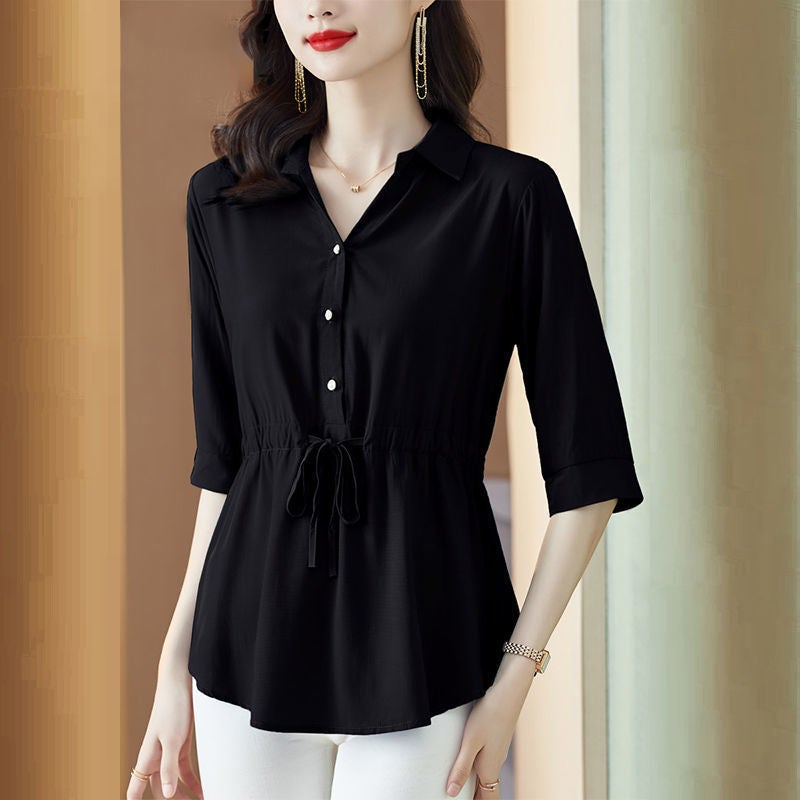 Plus Size Women'S Clothing Spring Summer Autumn New Shirt Women'S Seven-Sleeve Top Chubby Mid-Sleeve Shirt Trendy - Image 4