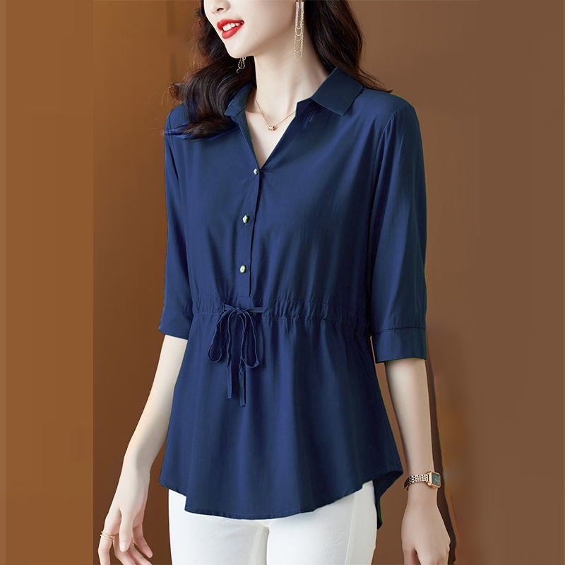 Plus Size Women'S Clothing Spring Summer Autumn New Shirt Women'S Seven-Sleeve Top Chubby Mid-Sleeve Shirt Trendy - Image 5