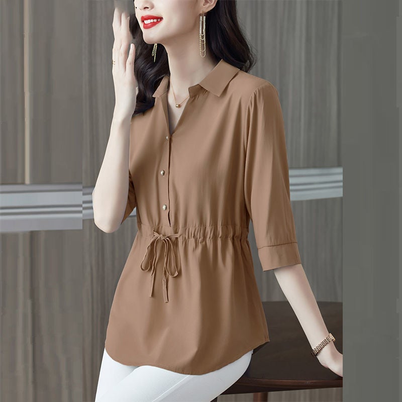 Plus Size Women'S Clothing Spring Summer Autumn New Shirt Women'S Seven-Sleeve Top Chubby Mid-Sleeve Shirt Trendy - Image 3