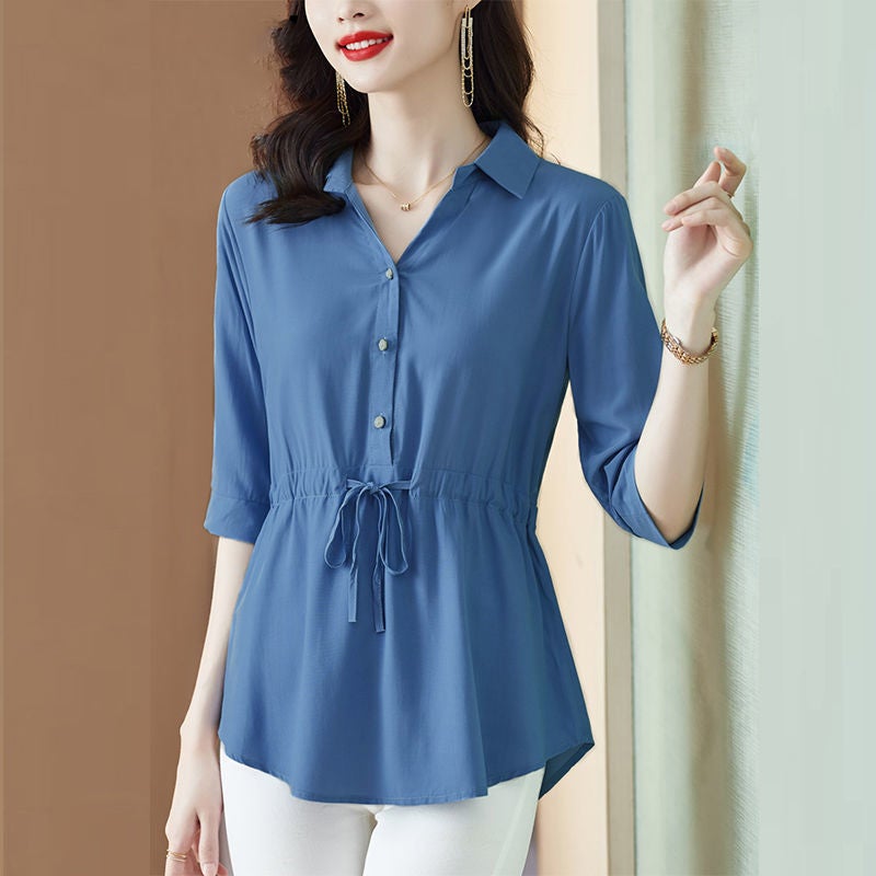 Plus Size Women'S Clothing Spring Summer Autumn New Shirt Women'S Seven-Sleeve Top Chubby Mid-Sleeve Shirt Trendy - Image 2