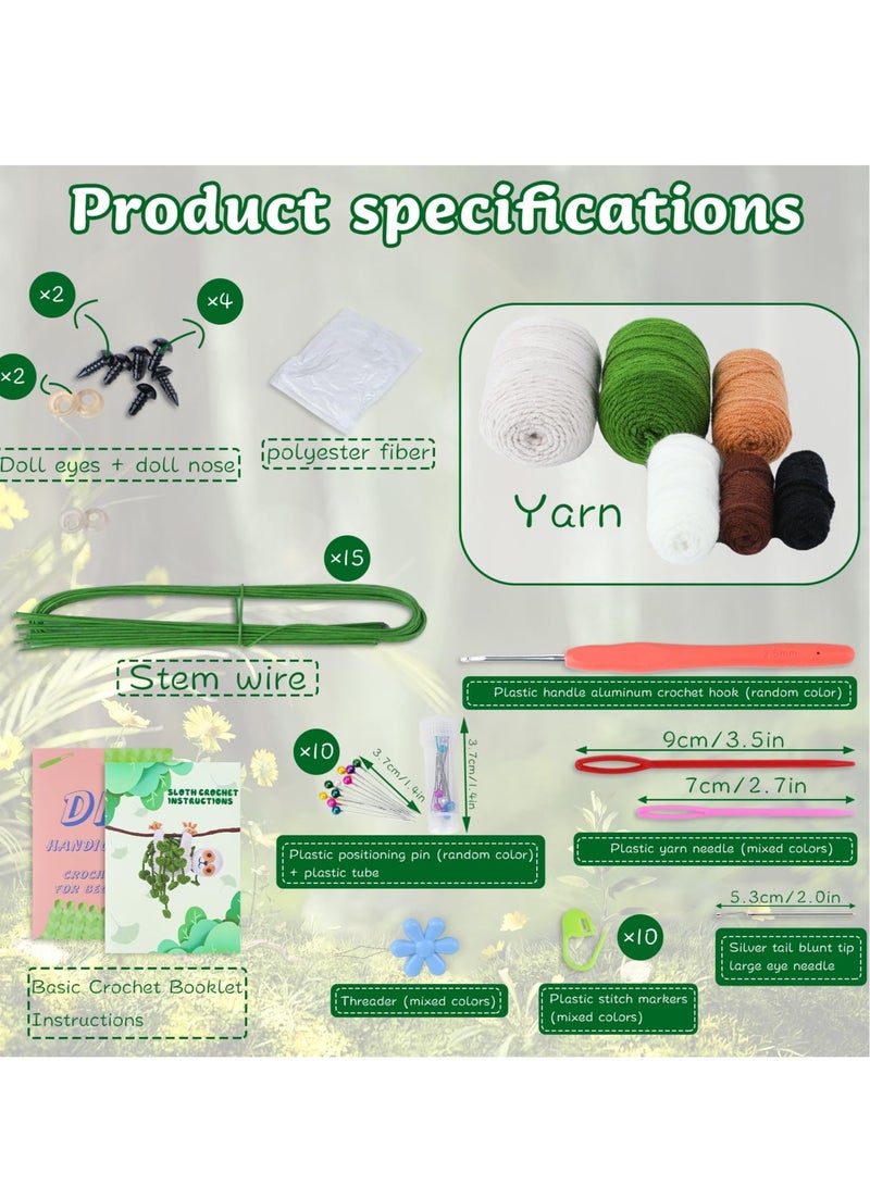 KASTWAVE Crochet Starter Kit, Sloth Crochet Kit with Step-by-Step Video Tutorials, DIY Craft Knitting Supplies, Include Crochet Hook, Yarn, Polyester Fiber, Stitch Markers, Floral Wire, Plastic Eyes  - Image 2