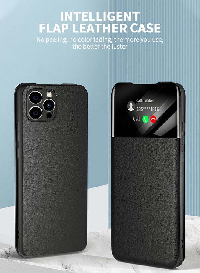 GROIC For iPhone14 Pro Max 6.7 Inch Phone Case, Leather Case with Card Holder and Window, Magnetic Flip Cover, Half Window Stand Phone Case Black - Image 2