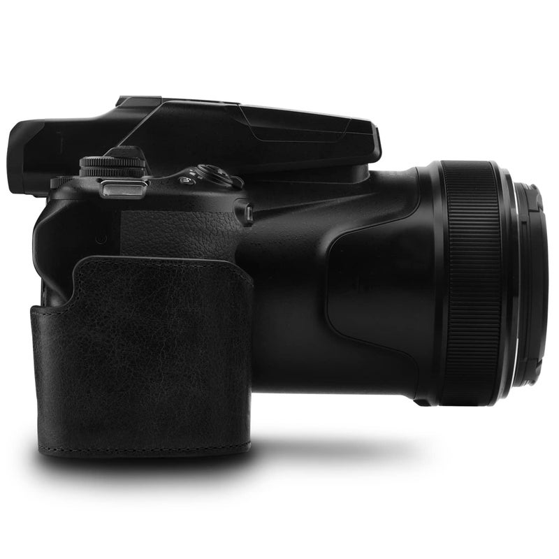 MegaGear Leather Camera Half Case & Strap Compatible with Nikon COOLPIX P1000, Ever Ready - Black - Image 2