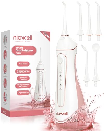 Nicwell Water Dental Flosser Cordless for Teeth - Nicwell 4 Modes Dental Oral Irrigator, Portable and Rechargeable IPX7 Waterproof Powerful Battery Life Water Teeth Cleaner Picks for Home Travel - Image 1