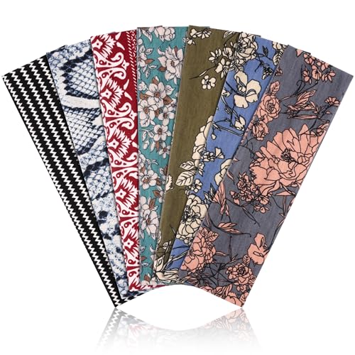 DiyJibb Headbands for Women, Stretchy Non Slip Soft Cotton Cloth Hair Bands for Sports, Workout, Yoga and Running, 7pcs - Image 1