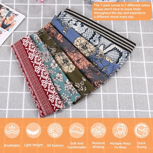 DiyJibb Headbands for Women, Stretchy Non Slip Soft Cotton Cloth Hair Bands for Sports, Workout, Yoga and Running, 7pcs - Image 3