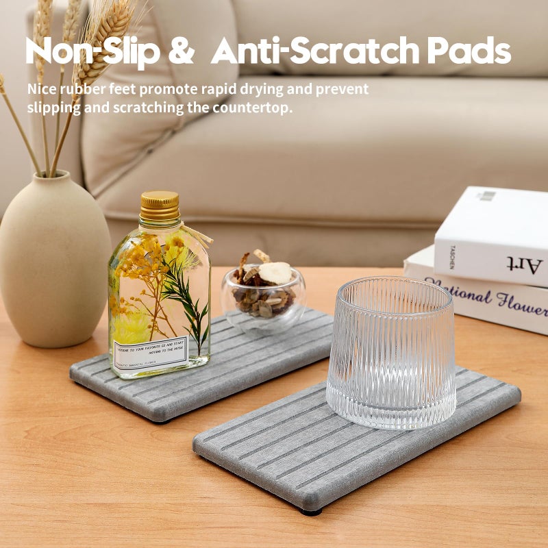 Razborci 2PCS Instant Dry Diatomite Stone Counter Makeup Tray Organizer, Fast Drying Caddy Kitchen Sponge Holder Mat, Bathroom Vanity Toothbrush Bottle Dispenser Soap Dish Rack, Light Gray, 8"x 3.8" - Image 4