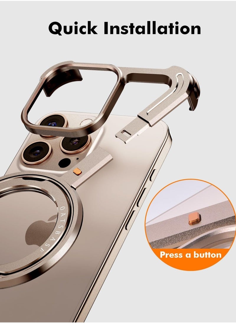 Generic - Apple iPhone 16 Pro Max Case with 360° Rotating Kickstand | Frameless Aluminum Design Bumper Z Case | Shockproof, MagSafe Compatible, Metal Slim Protective Shell Suitable for Desert Titanium - Image 1