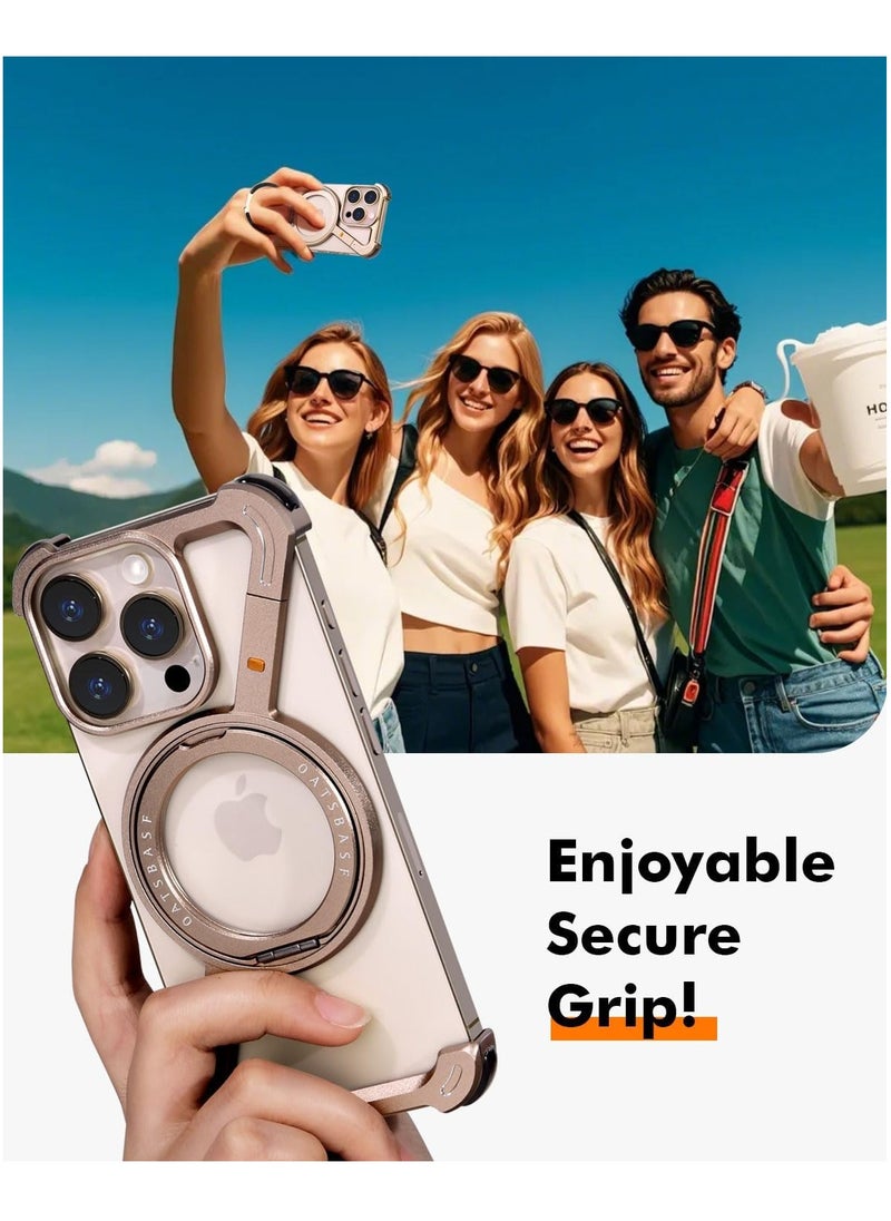 Generic - Apple iPhone 16 Pro Max Case with 360° Rotating Kickstand | Frameless Aluminum Design Bumper Z Case | Shockproof, MagSafe Compatible, Metal Slim Protective Shell Suitable for Desert Titanium - Image 1